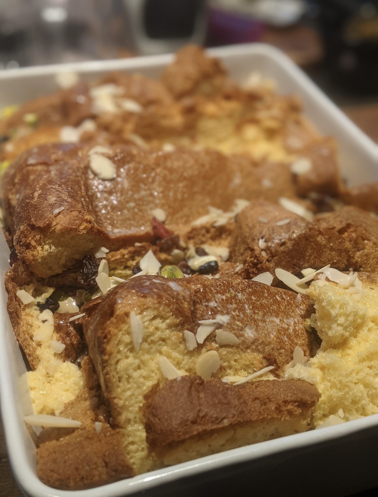 Pandoro Christmas Bread Pudding with Nutella and Pistachio