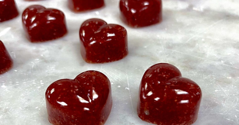 Homemade strawberry heart shaped gummies- pate de fruit