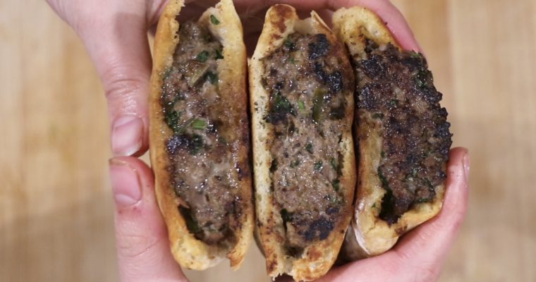 Palestinian Arayes- Kofta Stuffed pita