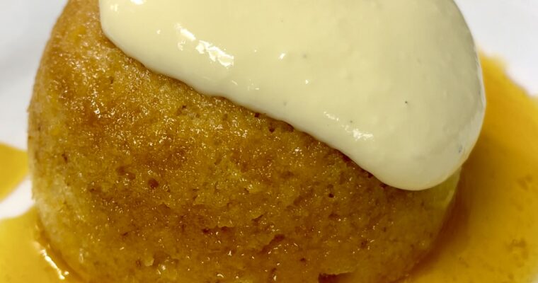 Steamed golden syrup sponge pudding- classic British dessert