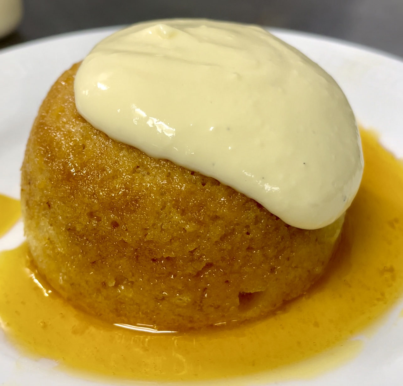 Steamed golden syrup sponge pudding- classic British dessert