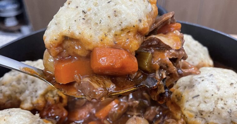 Lamb stew and herby dumplings