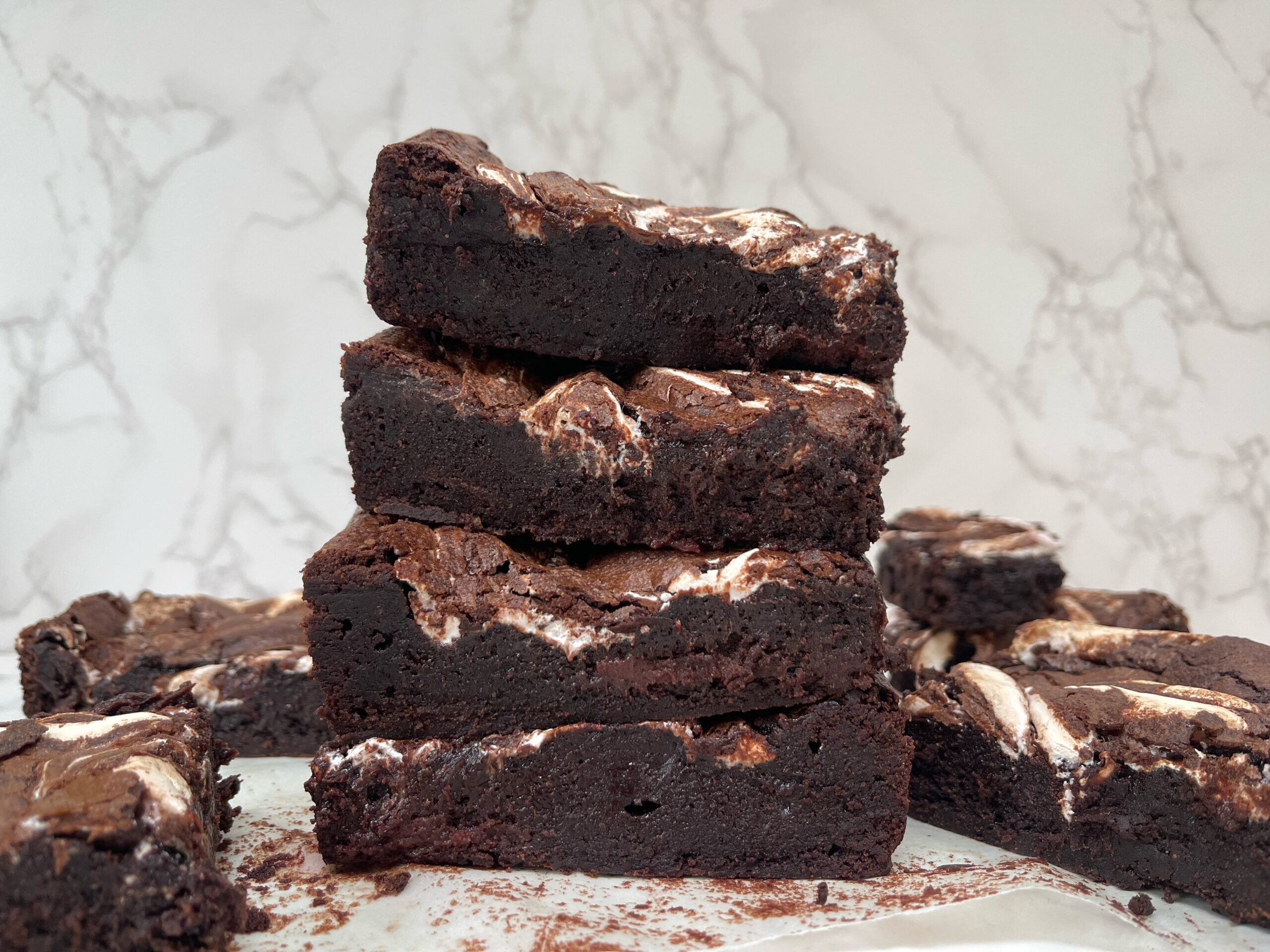 The best chocolate fudge brownie with strawberry compote and marshmallow fluff