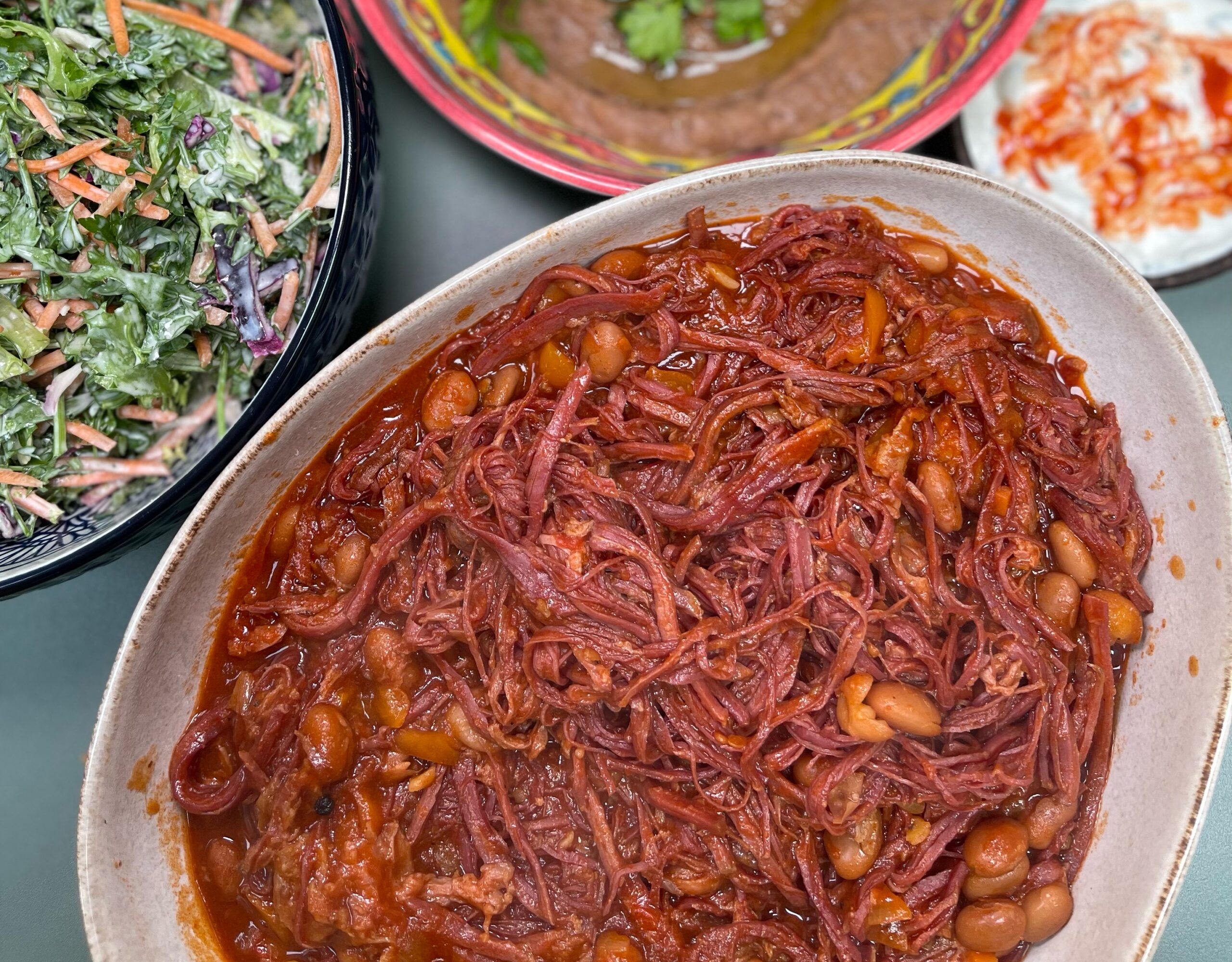 Salt beef tacos with Mexican rice